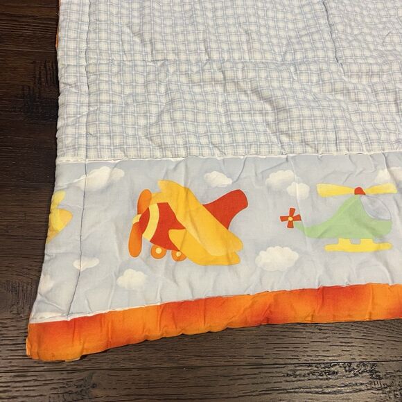 Vintage Baby Kids Quilt 39" x 39" Square rocket plane Helicopter Thick Warm - Picture 2 of 11